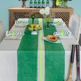 Green + yellow Tennis stripe linen tablecloth