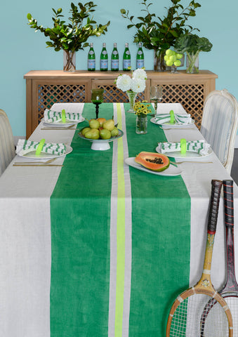 Green + yellow Tennis stripe linen tablecloth