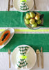 Green + yellow Tennis stripe linen tablecloth