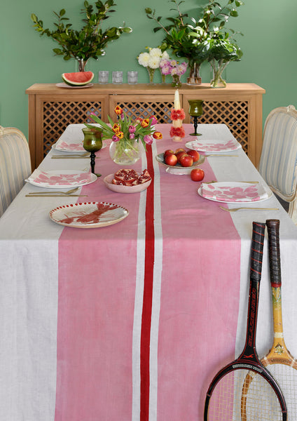 Pink + red Tennis stripe linen tablecloth