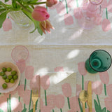 Pink + green Tulips linen napkins (set of 4)