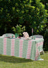 Green + pink Turkish stripe linen tablecloth