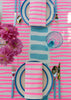 Highlighter pink + pale blue Turkish stripe linen tablecloth