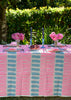 Highlighter pink + pale blue Turkish stripe linen tablecloth