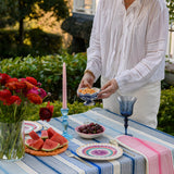 Blue Tuxedo Stripe linen tablecloth