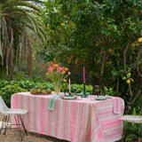Pink Tuxedo Stripe linen tablecloth
