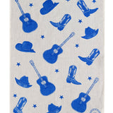 Cobalt blue Stars + Guitars linen tea towel (Natural and off-white)