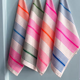 Tuxedo Stripe basil green, neon pink + balyleaf green linen tea towel (Natural and off-white)