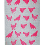 Neon pink Chooks linen tea towel (Natural and off-white)