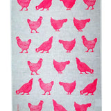 Neon pink Chooks linen tea towel (Natural and off-white)