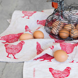 Red Chooks linen tea towel (Natural and off-white)