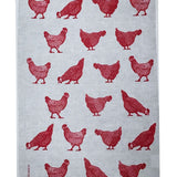 Red Chooks linen tea towel (Natural and off-white)
