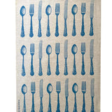 Blue Cutlery linen tea towel (Natural and off-white)