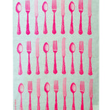 Neon pink Cutlery linen tea towel (Natural and off-white)