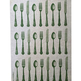 Olive green Cutlery linen tea towel (Natural and off-white)