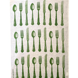 Olive green Cutlery linen tea towel (Natural and off-white)