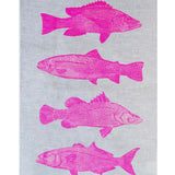 Highlighter pink Fish linen tea towel (Natural and off-white)