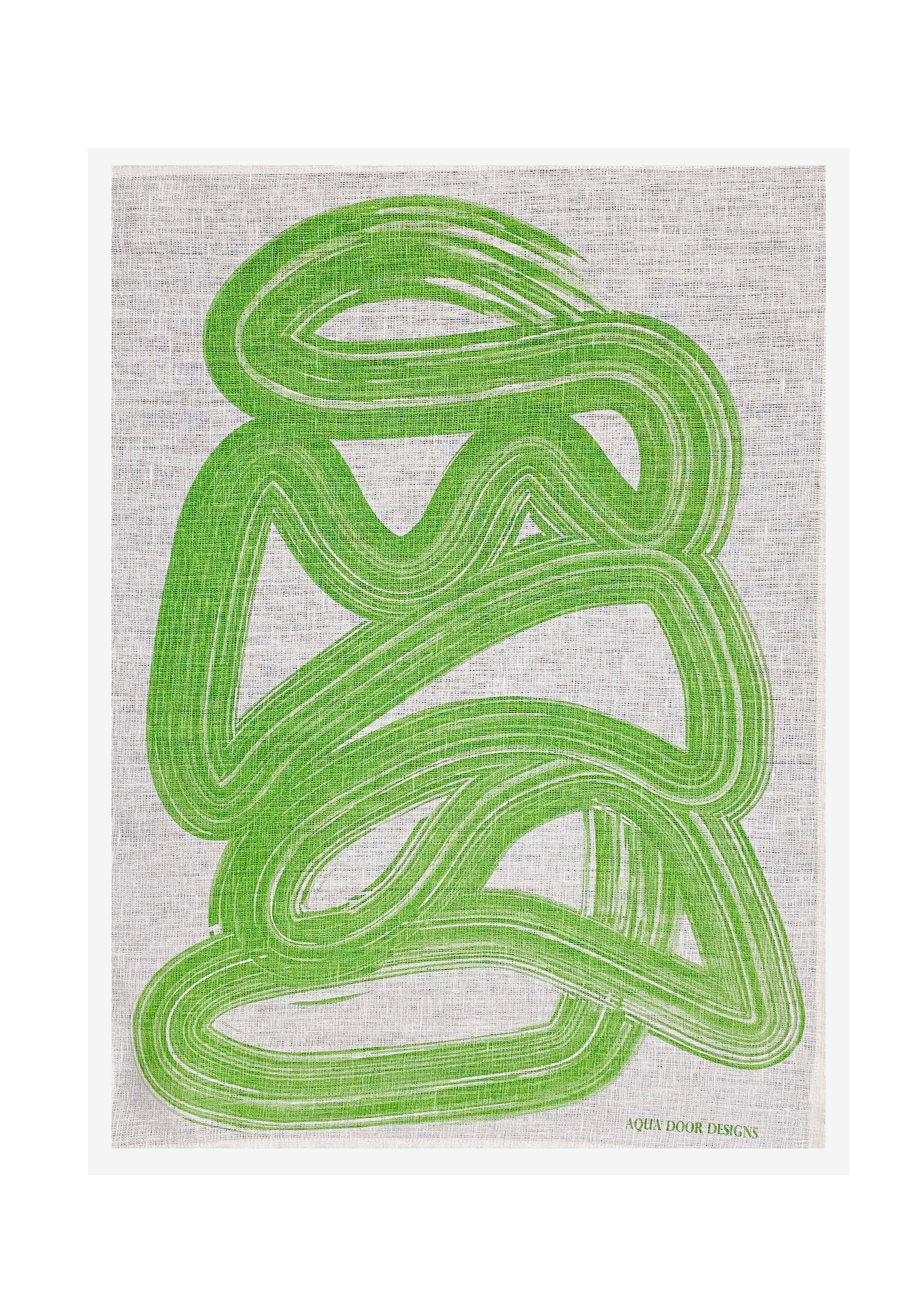 Green Graffiti linen tea towel (Natural and off-white)