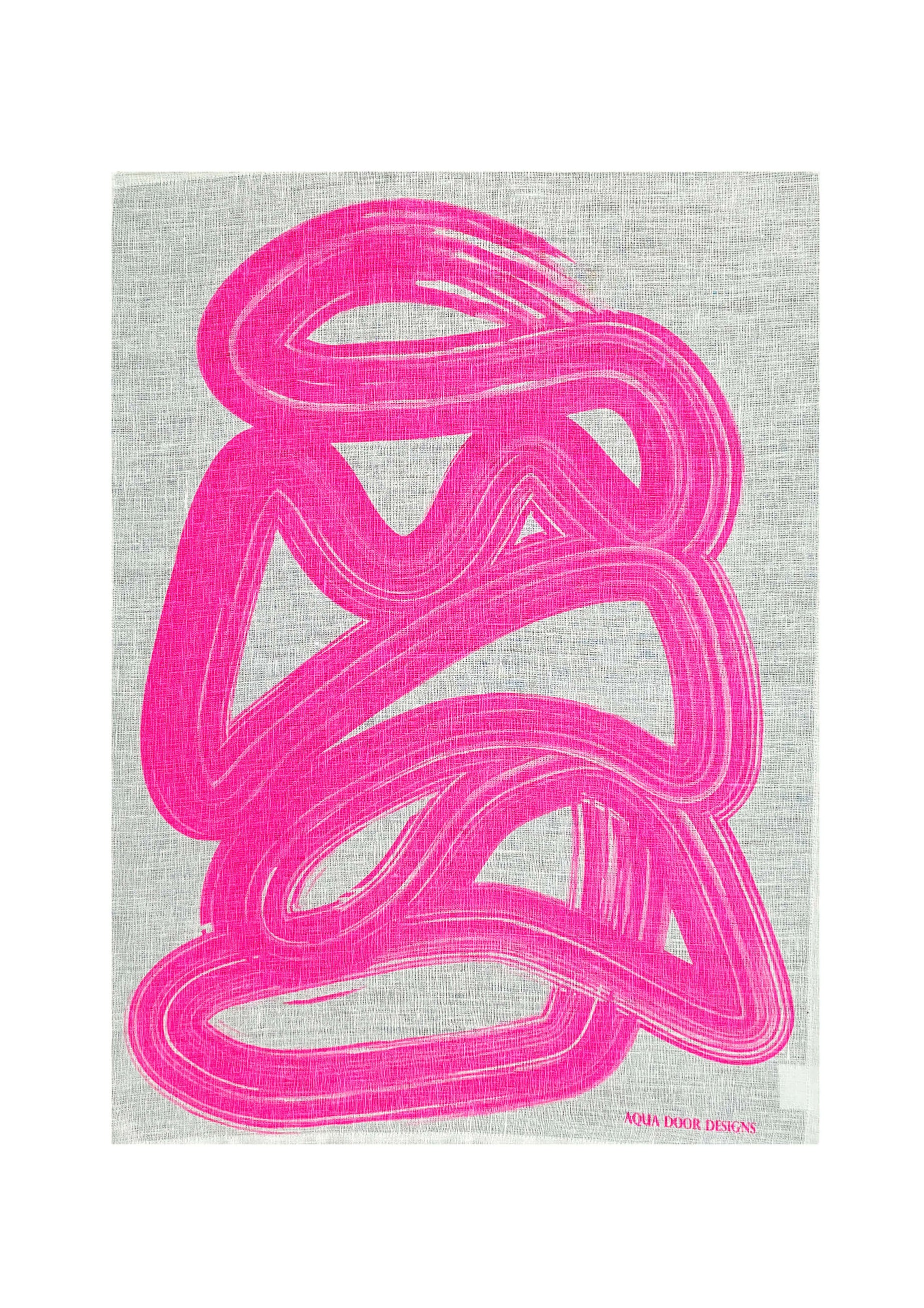 Highlighter pink Graffiti linen tea towel (Natural and off-white)