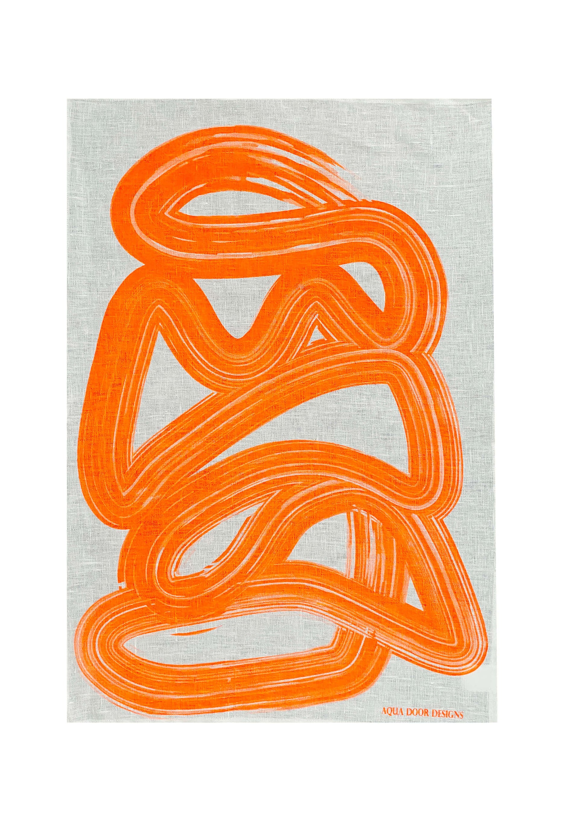 Neon orange Graffiti linen tea towel (Natural and off-white)