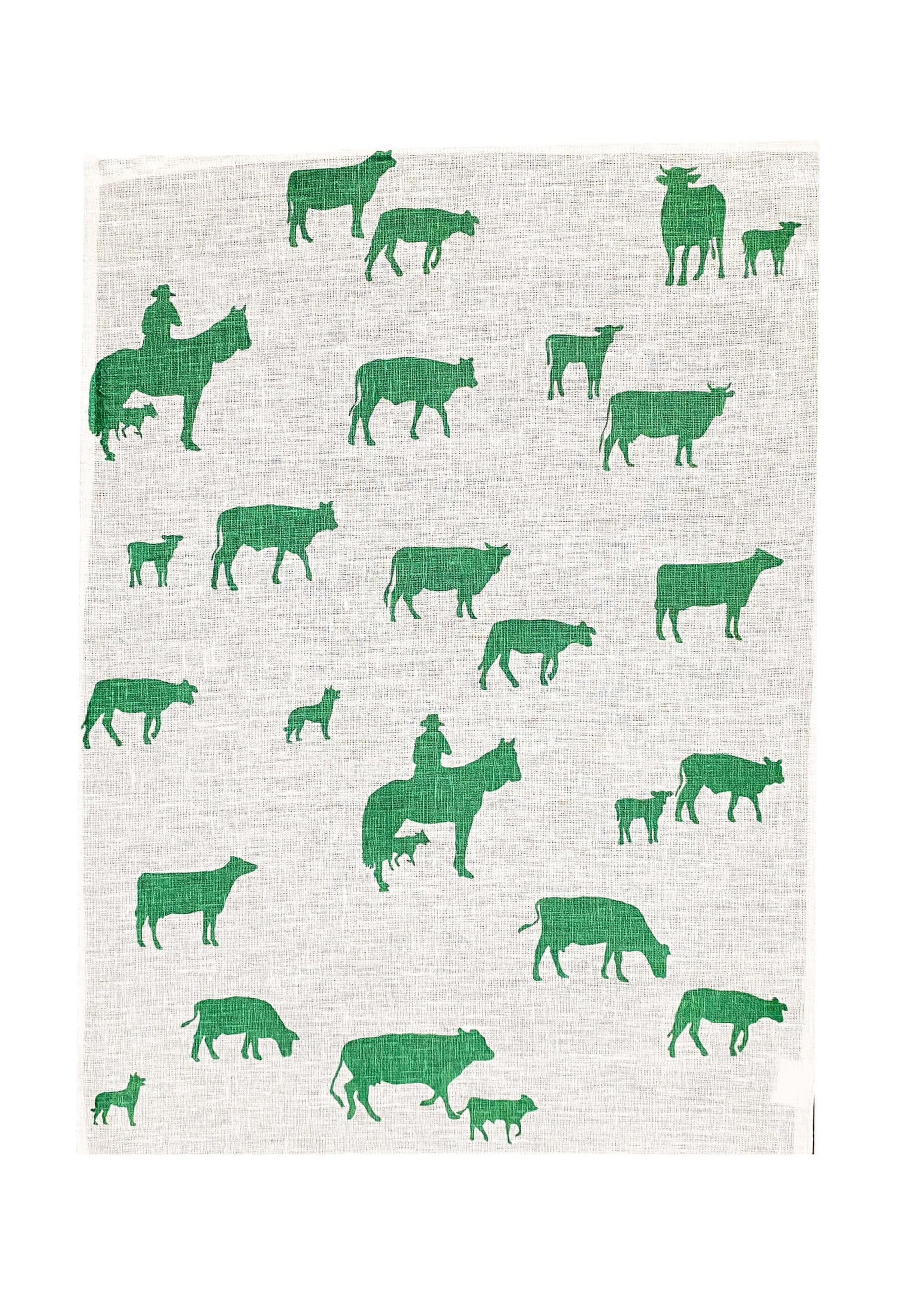 Green Muster linen tea towel (Natural and off-white)