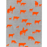 Neon orange Muster linen tea towel (Natural and off-white)