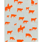 Neon orange Muster linen tea towel (Natural and off-white)