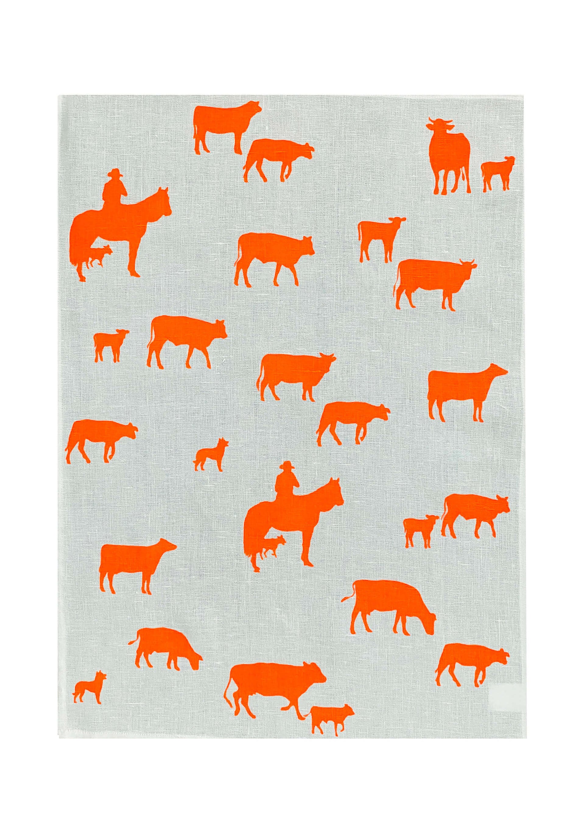 Neon orange Muster linen tea towel (Natural and off-white)