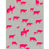 Neon pink Muster linen tea towel (Natural and off-white)