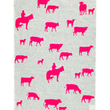 Neon pink Muster linen tea towel (Natural and off-white)