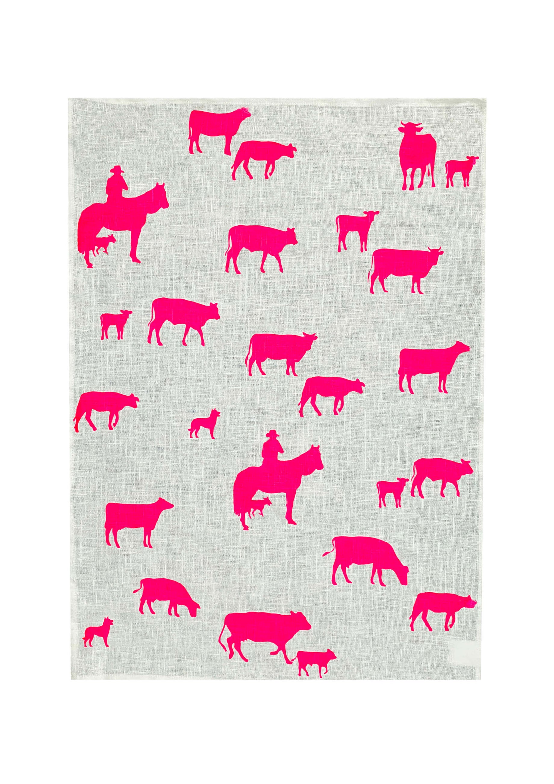 Neon pink Muster linen tea towel (Natural and off-white)