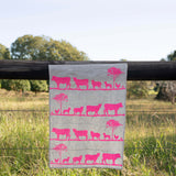 Highlighter pink Paddock linen tea towel (Natural and off-white)
