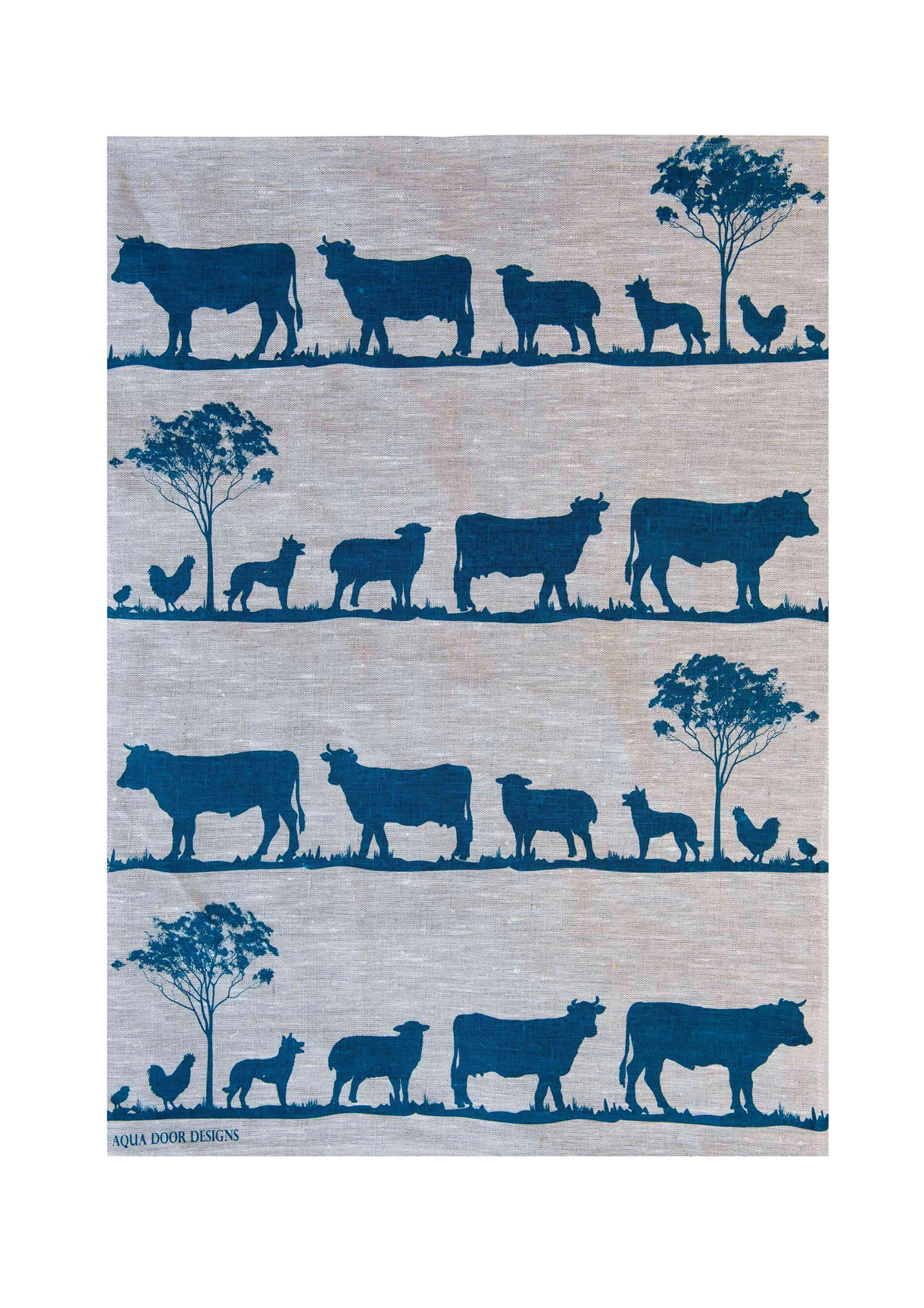 Navy Paddock linen tea towel (Natural and off-white)