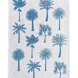 Chambray blue Palms linen tea towel (Natural and off-white)