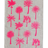 Neon pink Palms linen tea towel (Natural and off-white)