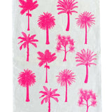 Neon pink Palms linen tea towel (Natural and off-white)