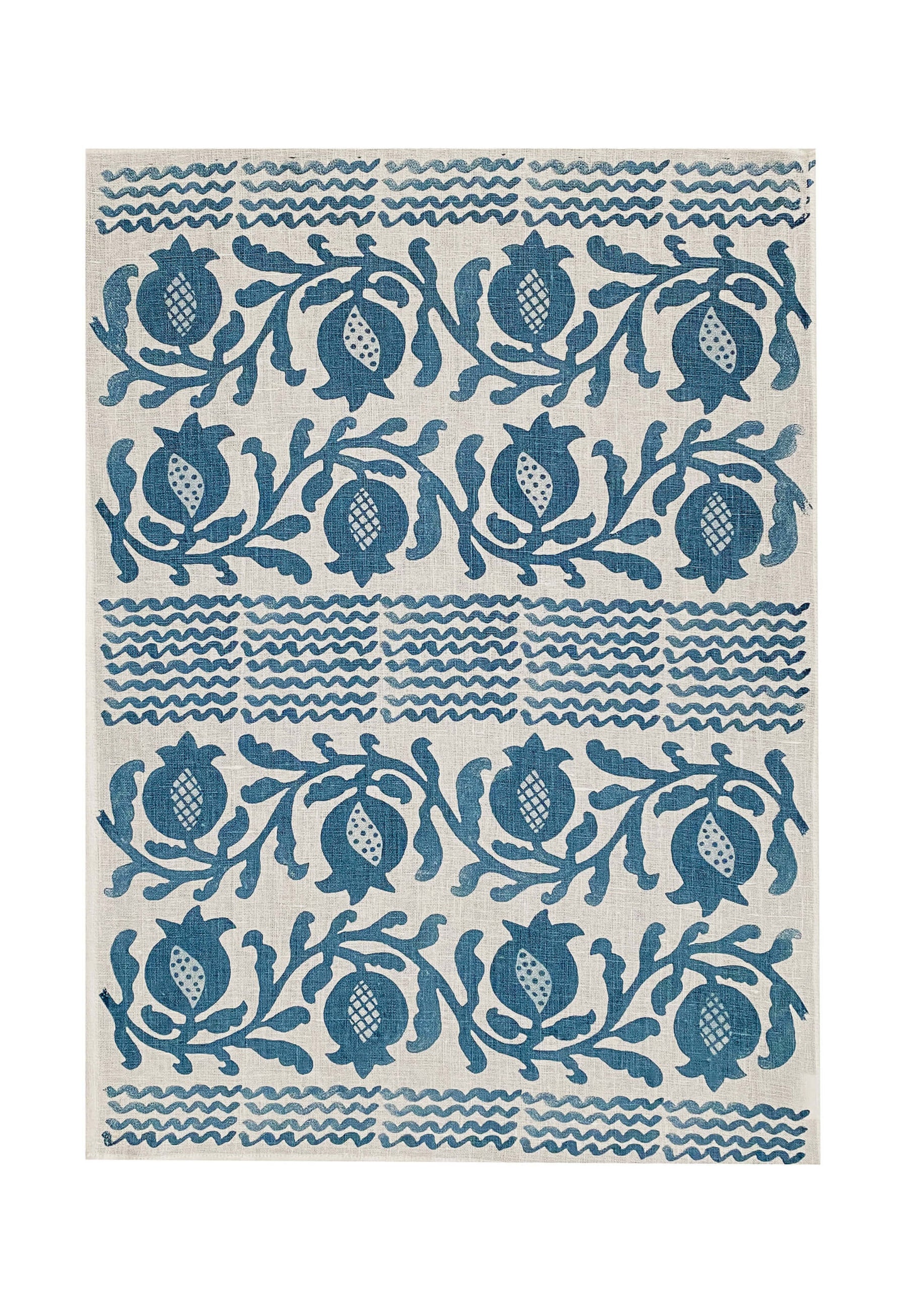 Blue Pomegranate linen tea towel (Natural and off-white)