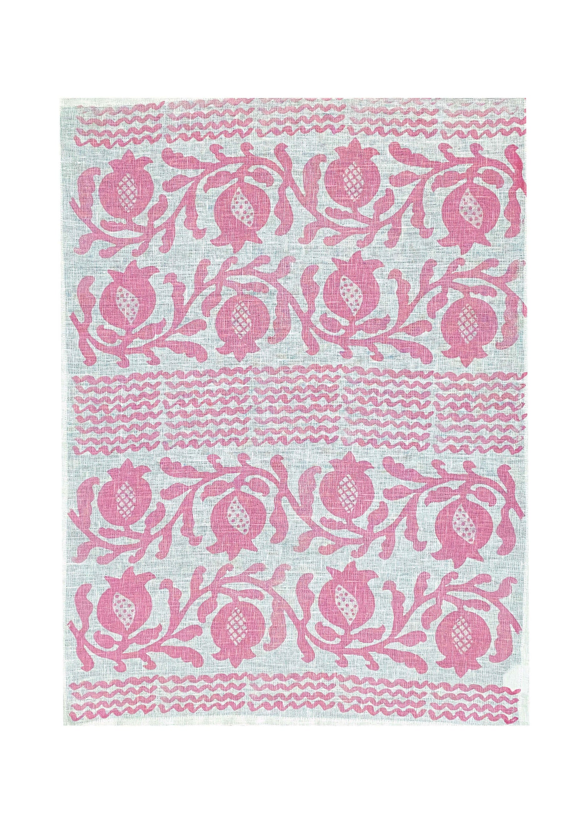 Pink Pomegranate linen tea towel (Natural and off-white)