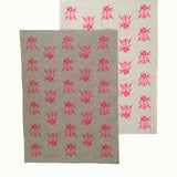 Neon pink Christmas Beetle linen tea towel (Natural and off-white)